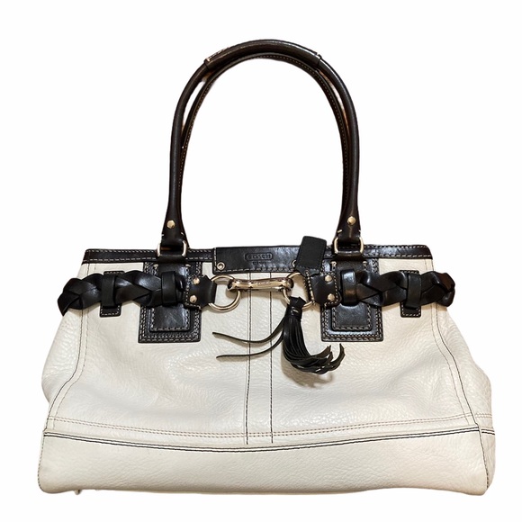 Coach Handbags - COACH White Leather Hamptons Braided Satchel